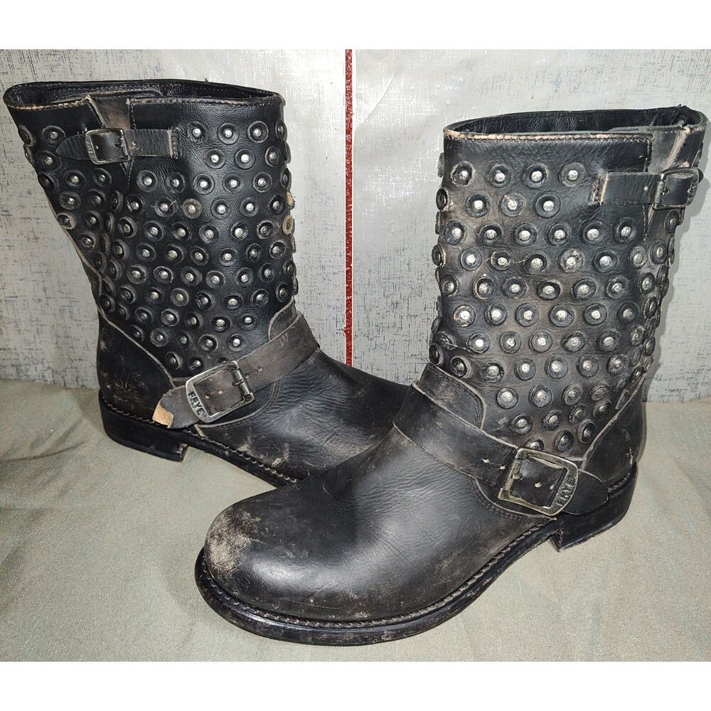 Frye Jenna Black Studded Leather Boots Sz 10B